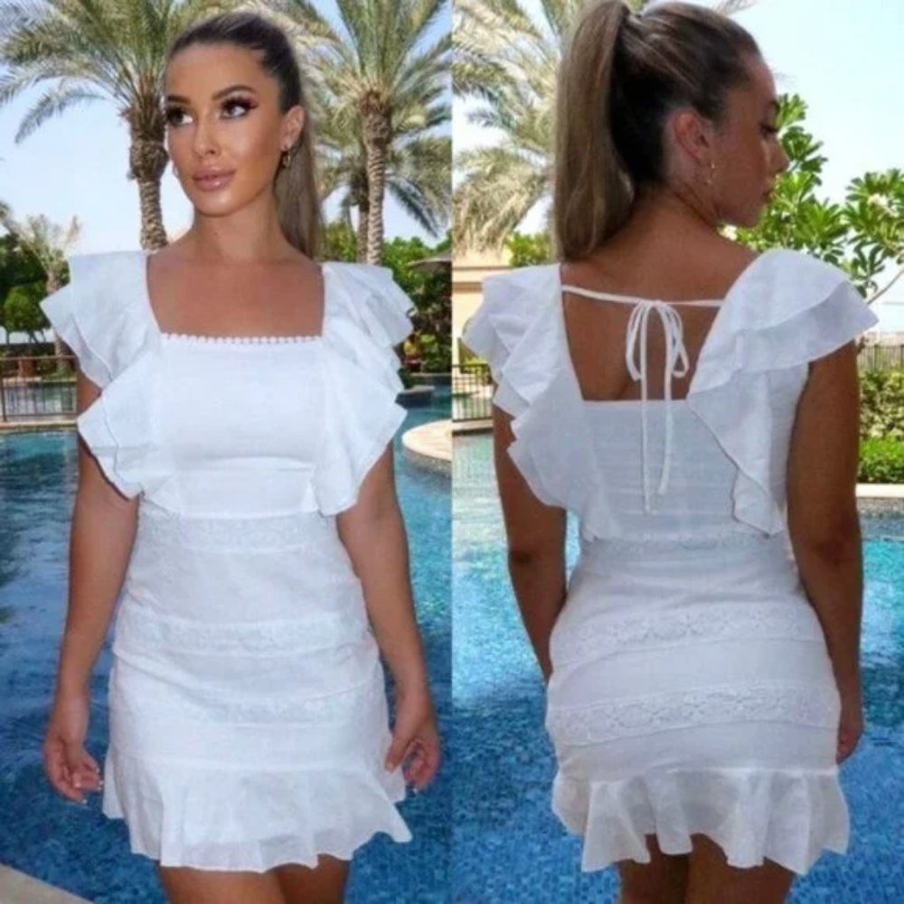 White Ruffle Sleeve Summer Dress - Elegant Women's Sundress